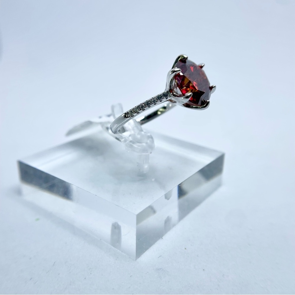 5 Carat Red Moissanite Ring 6 Prong Halo 18K White Gold Finish 925 Silver - Picture 12 of 15